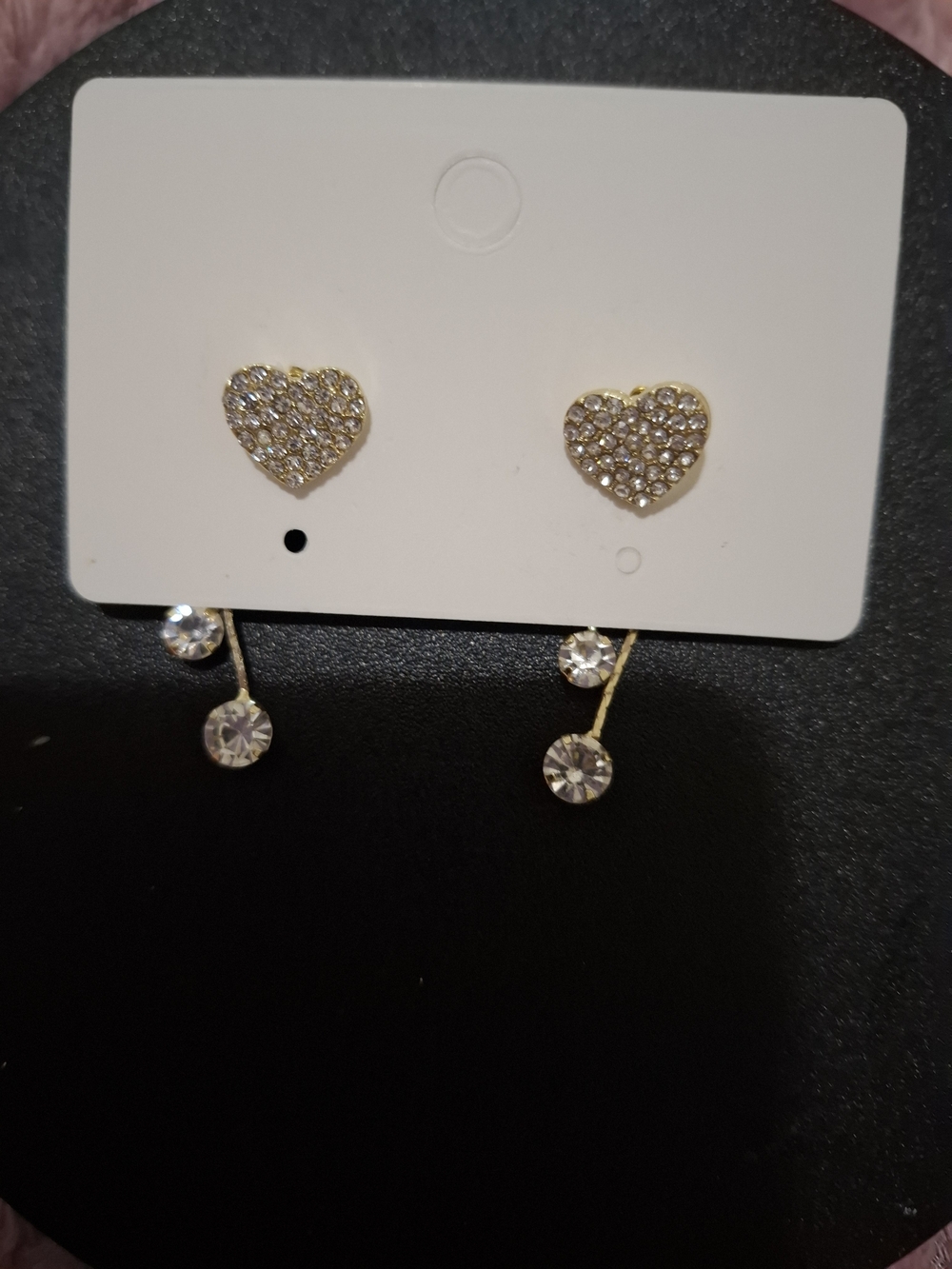 Gold Heart Crystal Drop Earrings - Sparkling Gold Tone